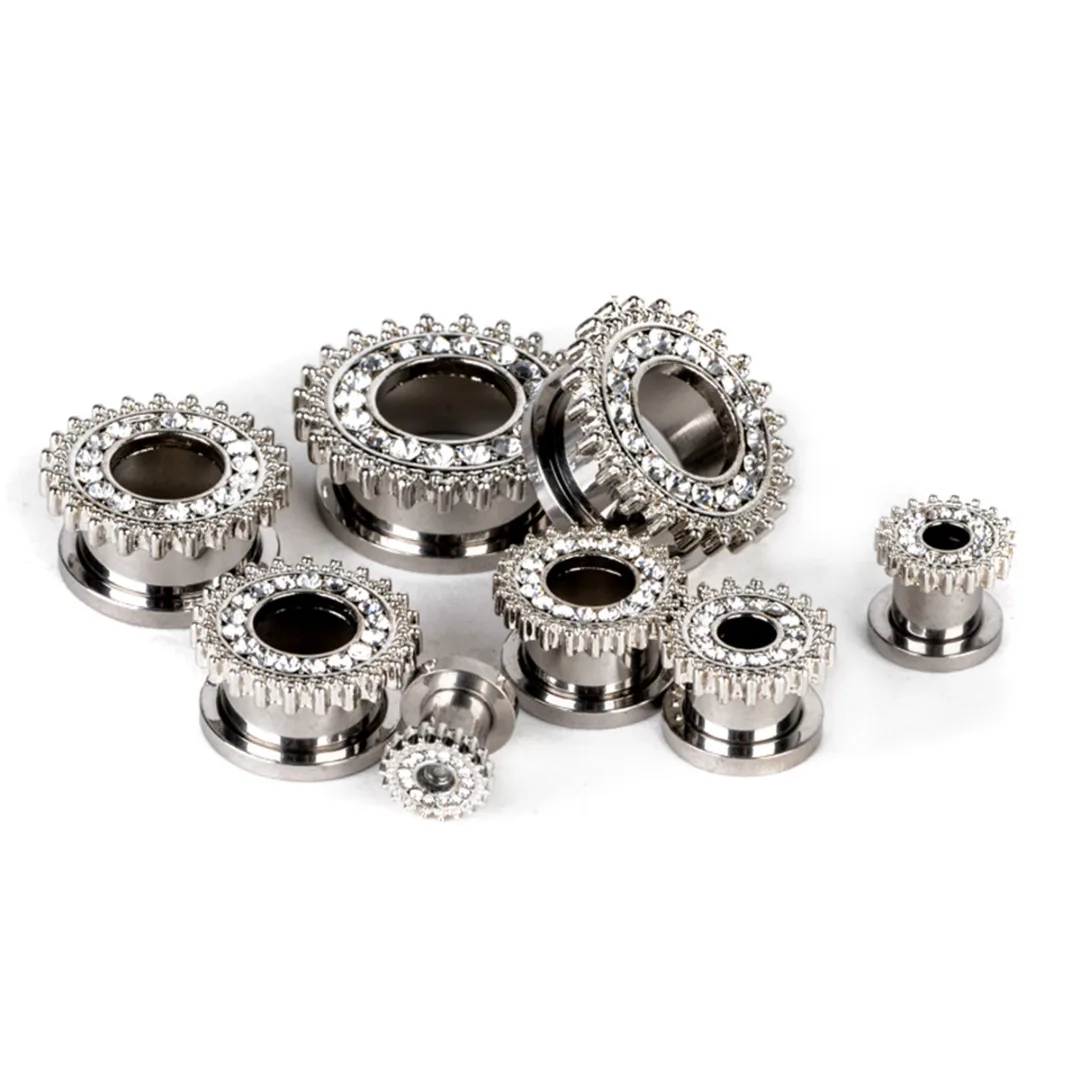 Ear Expander Body Piercing Jewelry 1 Pair Stainless Steel Crystal Flare Flesh Tunnel Ear Plugs Expander 6-20mm Ear Stretcher