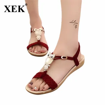 

2018 Fashion Women Sandals Summer Gladiator Shoes Ladies Bohemia Shoes Woman Comfort Beach Shoes Flat Sandals Red JDD82