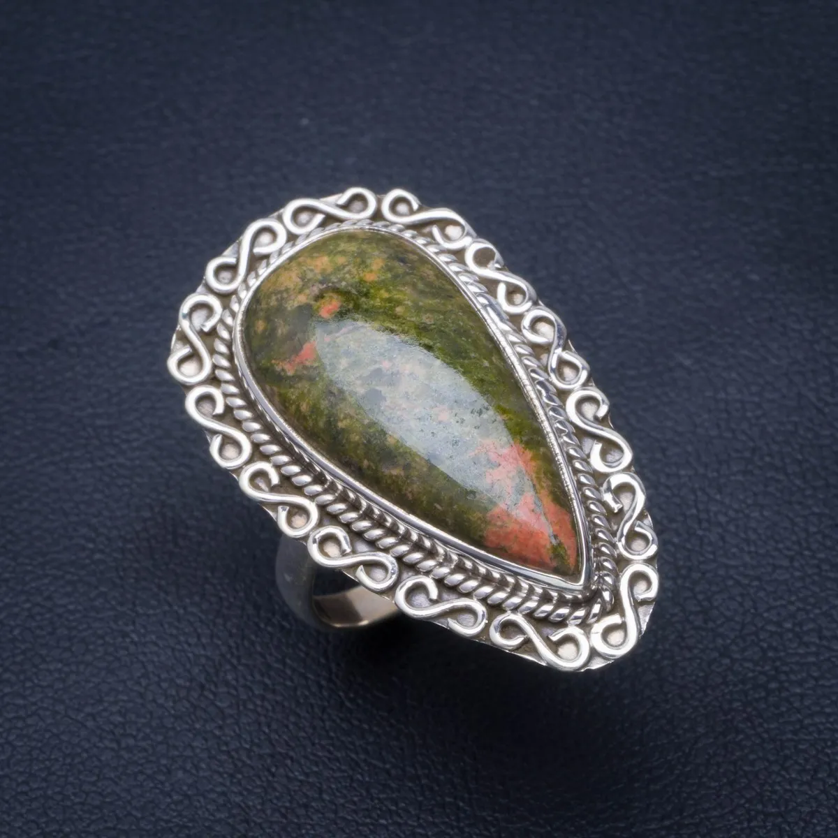 

Natural Unakite Handmade Unique 925 Sterling Silver Ring 7.5 B1450