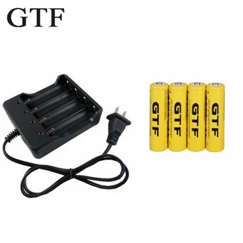

GTF 4PC 3.7V 18650 Battery 9800mAh Rechargeable Li-ion Battery with 1PC 4 slots battery charger for Torch Flashlight