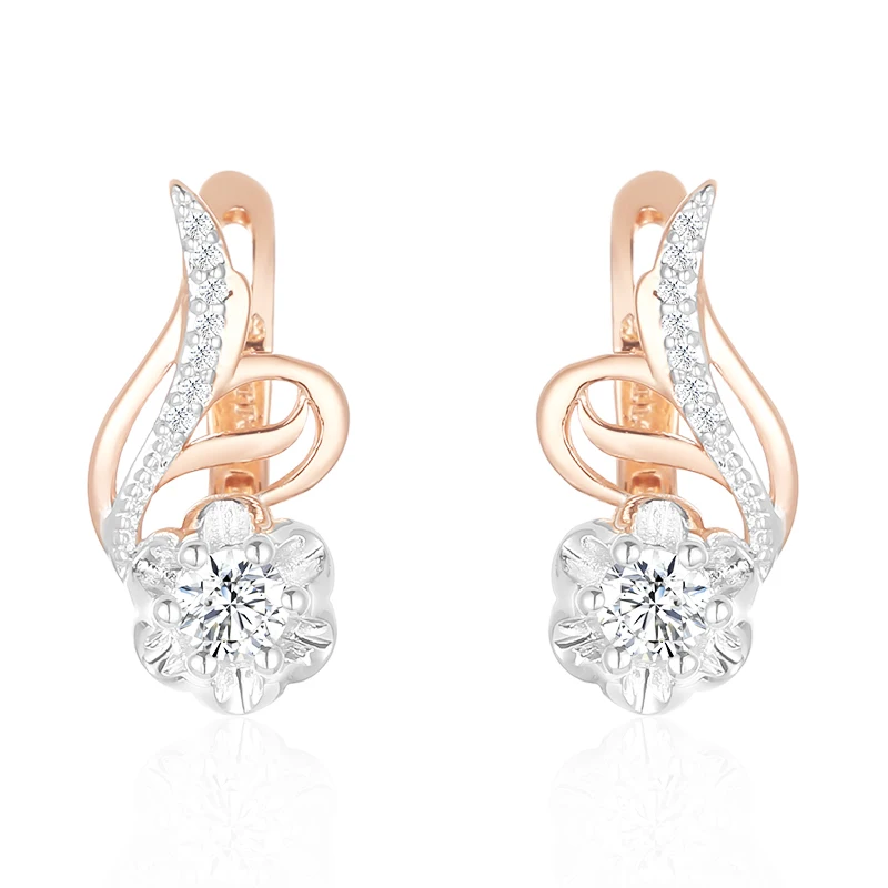 

FJ Women 585 Rose Gold Color White Flowers New Drop Earrings Cubic Zircon Jewelry