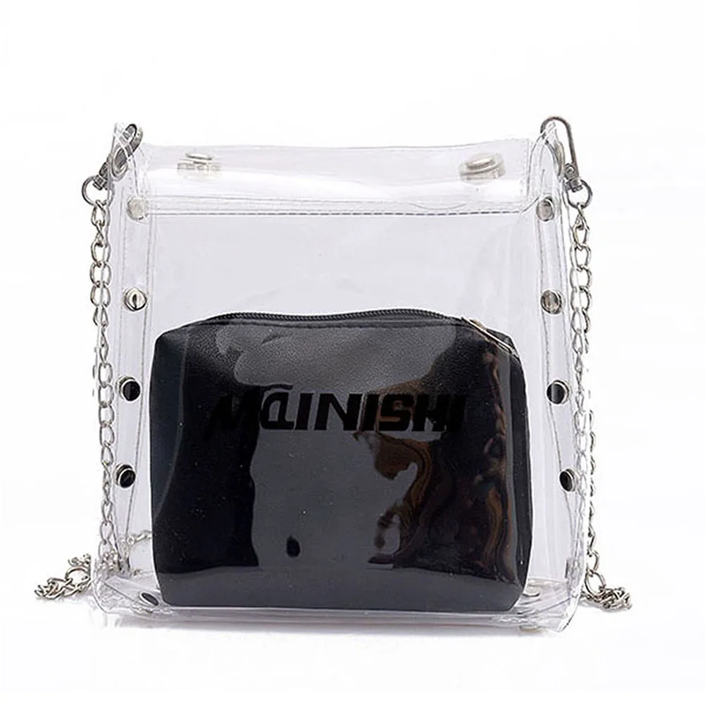 

LJL Fashion Female Simple Transparent Shoulder Bags Women Casual Rivet Composite Bags Casual Ladies Chains Handbag