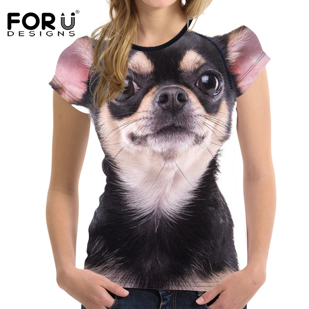 

FORUDESIGNS Women T-shirt Kawaii Chihuahua Printed Casual Tops Tees Tshirts Women's T Shirts Teens Girls T Shirt Summer 2018