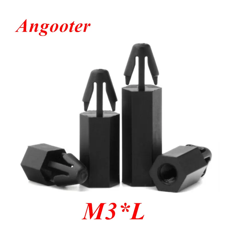 100pcs M3 Snap In Posts Hex Black Nylon Standoff Spacer Screws for PCB