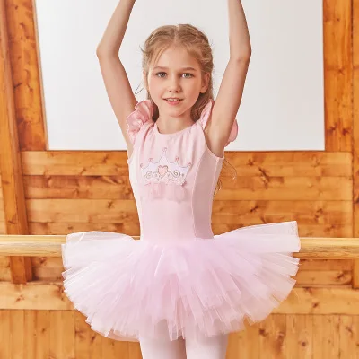 Балетная пачка для девочек, кружевное платье с оборками, трико с юбкой, Vestidos, От 3 до 16 лет, детская балетная пачка, Высококачественная детская танцевальная юбка - Цвет: Розовый