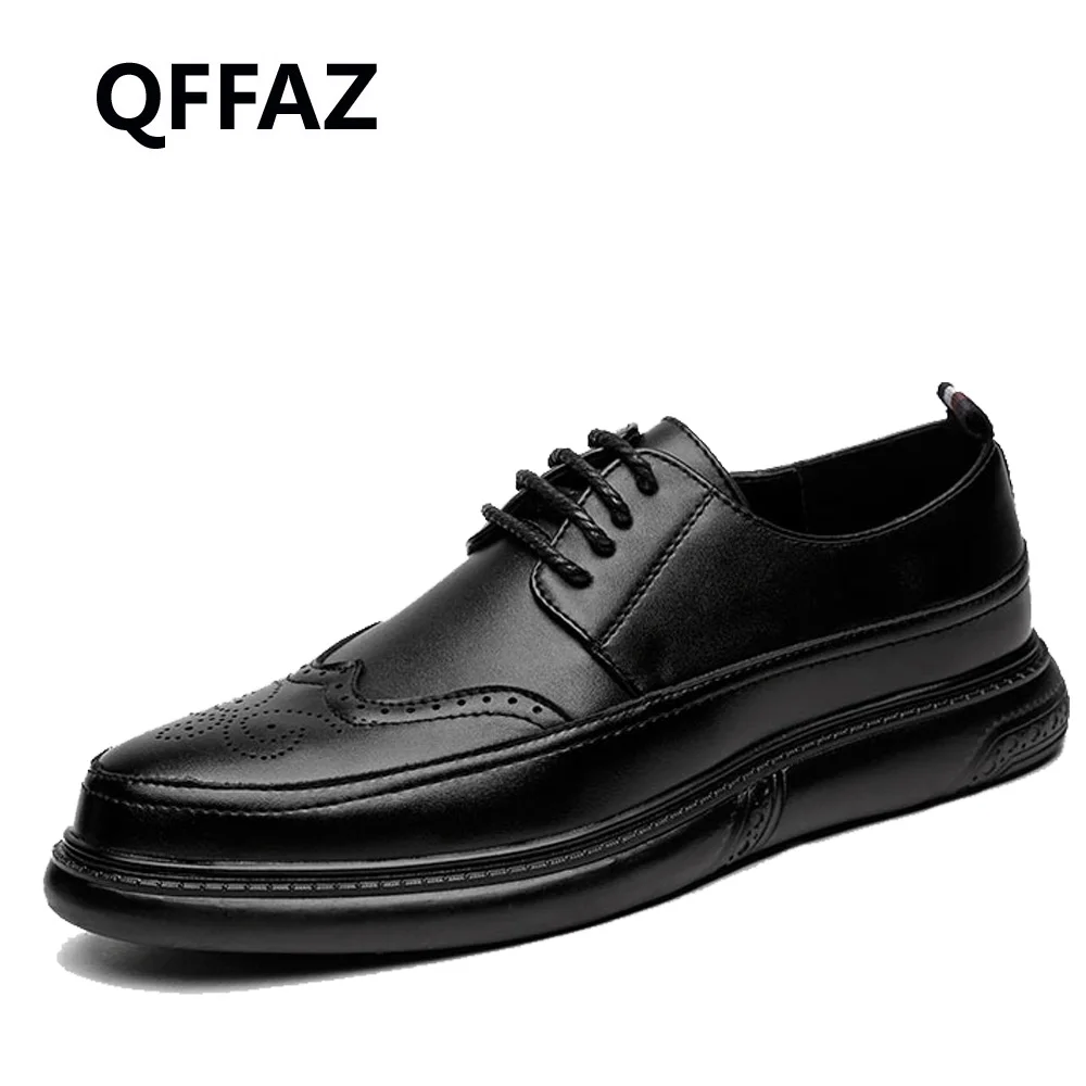 Autumn New Casual Shoes Mens Leather Flats Lace Up Shoes Simple Stylish