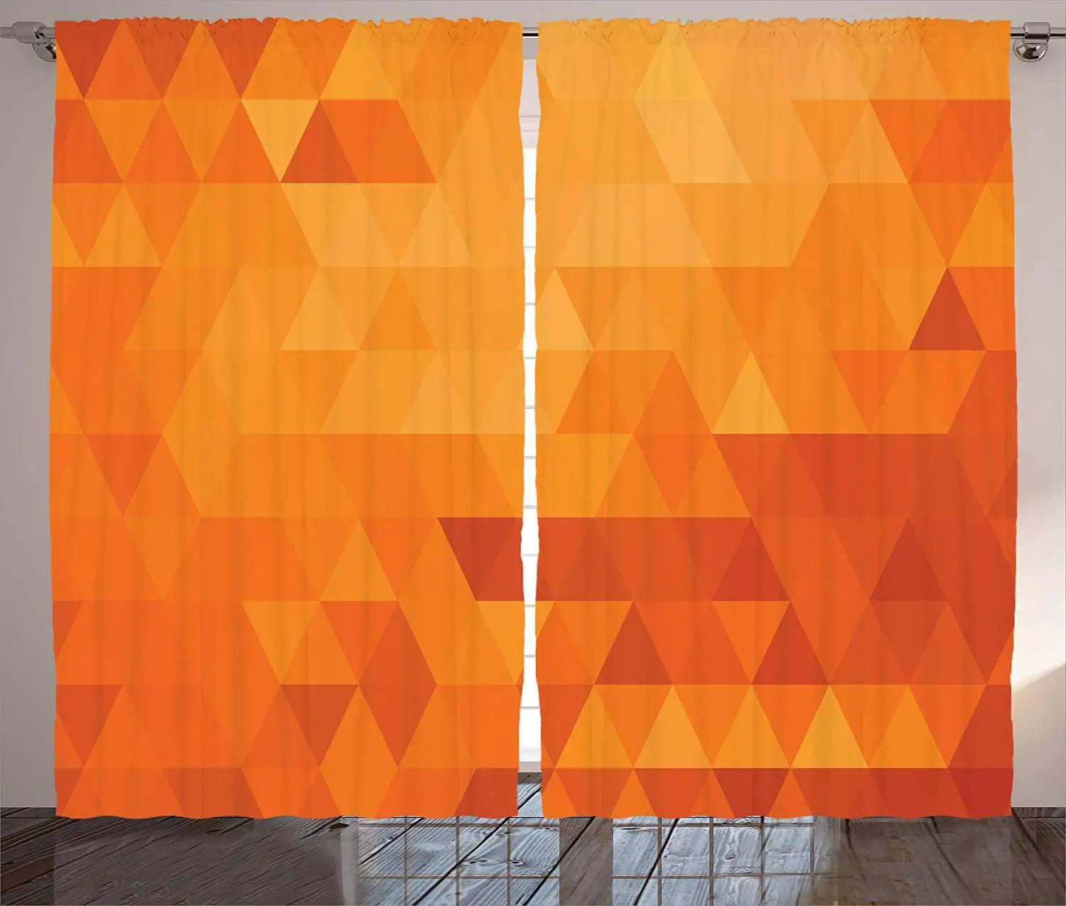 Оранжевые украшения интерьера, шторы треугольная мозаика затененные формы абстрактные цифровые пиксели Декоративные Современные узоры Декор для гостиной