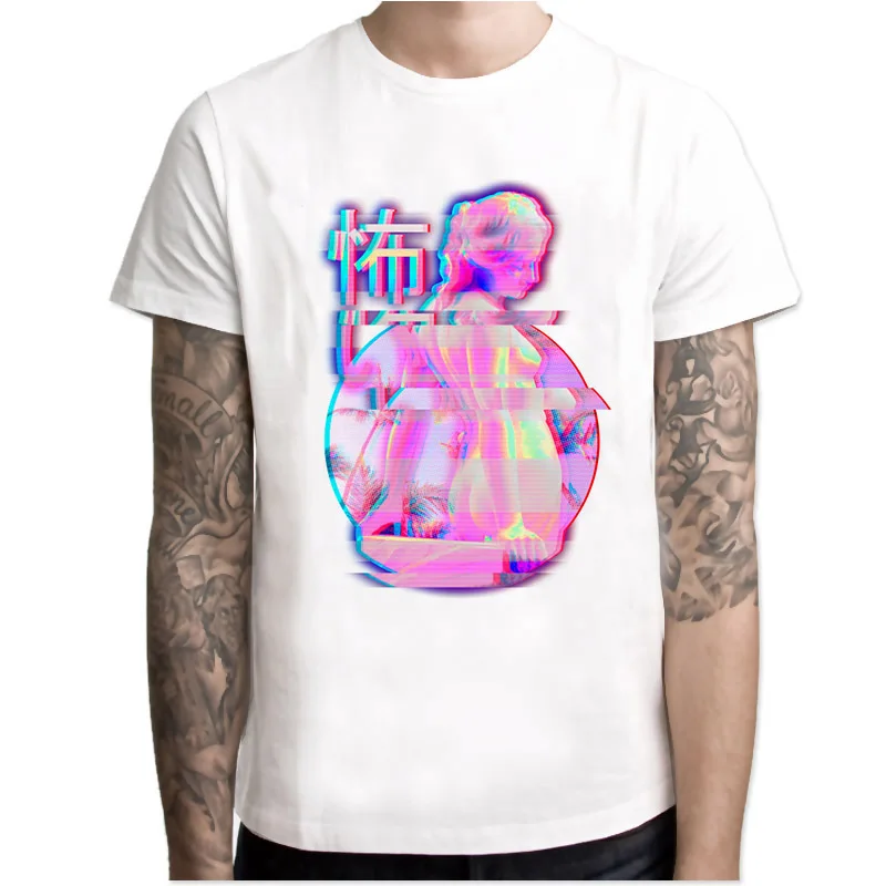 Vaporwave Новая летняя Мужская модная футболка с принтом аниме коротким рукавом