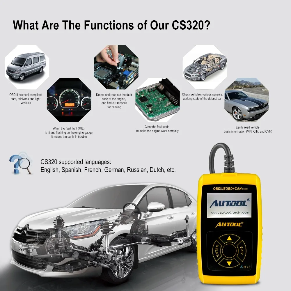 AUTOOL CS320 OBD2 автомобильный сканер OBD 2 II автомобильный считыватель кодов автомобильный диагностический инструмент PK AD310 launch X431 OM123 Scan