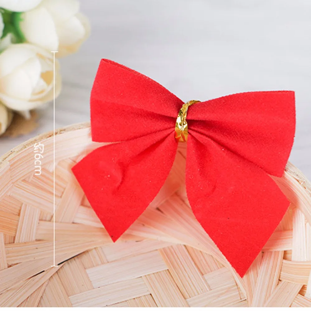 12pcs Gold Silver Red Pretty Bow Tie Christmas Tree Decoration Xmas Ribbon Bows Festival Pendant Home Bowknots Baubles#25