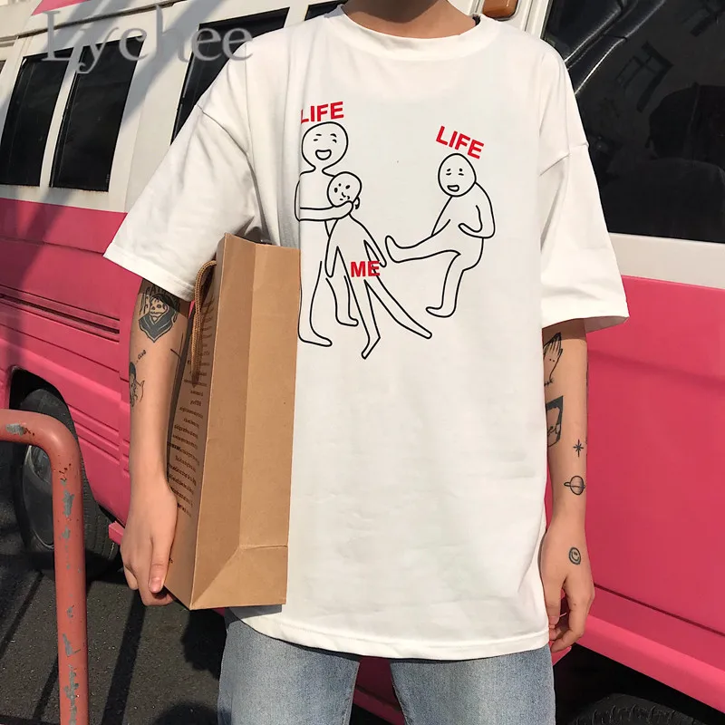 Lychee Harajuku пародия букв печати Женская футболка Топ тройники Весна Лето вырез лодочкой свободный короткий рукав женская футболка Топ тройники
