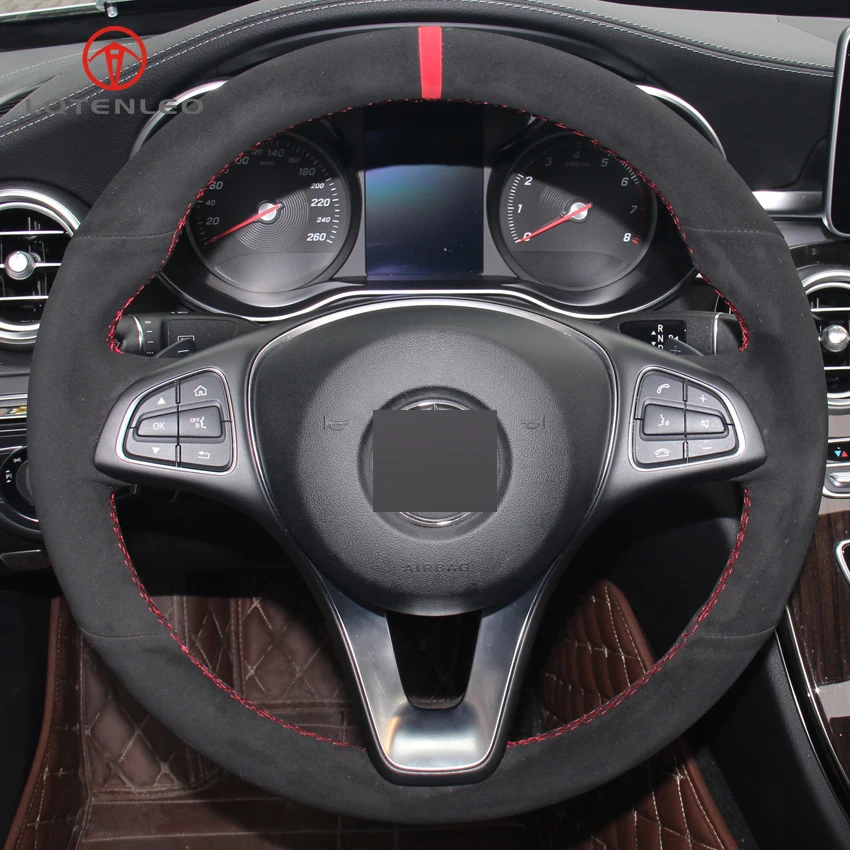 LQTENLEO черная замша DIY ручной прошитой рулевого колеса автомобиля крышка для Mercedes-Benz C180 C200 C260 C300 B200