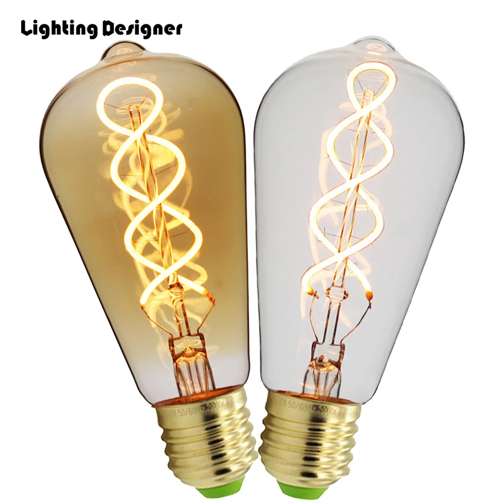 ST64 LED dimmable Edison bulb E27 vintage lamp bulb double spiral new design soft LED filament 4W 110V 220V commercial light ST64 LED dimmable Edison bulb E27 vintage lamp bulb double spiral new design soft LED filament 4W 110V 220V commercial light