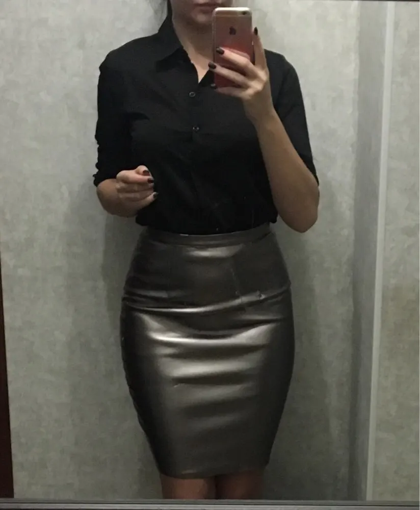 Зимние офисные женские черные юбки-карандаш длиной до колена из искусственной кожи, Стрейчевые узкие вечерние юбки с высокой талией, женские юбки S8505