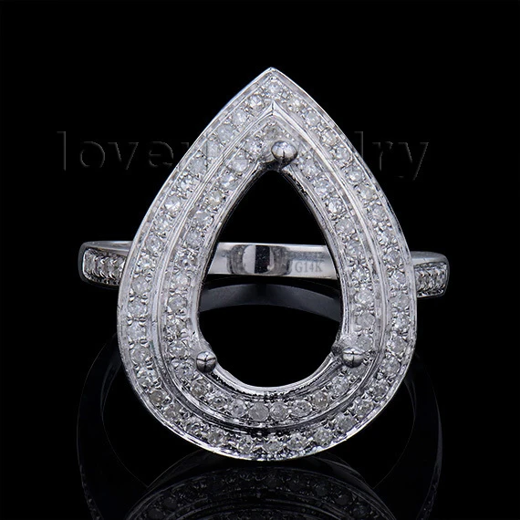 

Pear 8x12mm Solid 14k White Gold 0.54Ct Diamond Semi mount Engagement Ring Wholesale Fine Jewelry WR005