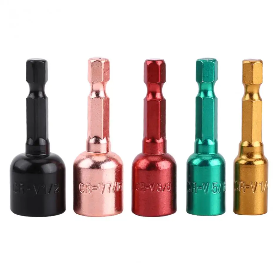 5pcs Spanner Set 1/4" 1/2"Electric Screwdriver Hex Socket Adapter Power Tool Chromium vanadium