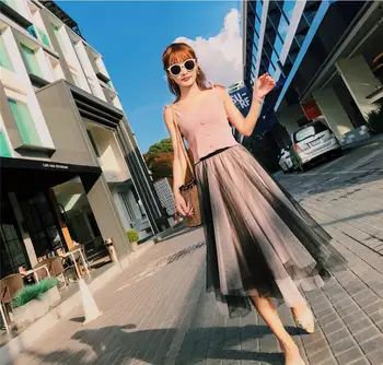 

2018 summer Mori fashion sweet skirt women's irregular mesh skirt temperament Laptop large swing skirt