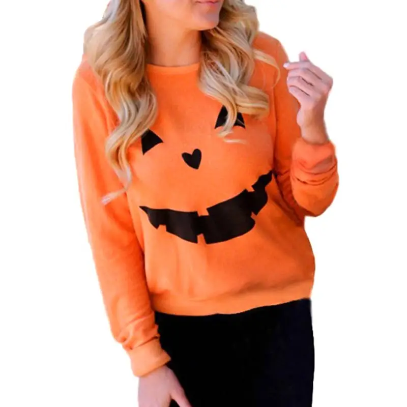

Women Halloween Pumpkin Print Long Sleeve Sweatshirt Pullover Blouse Hoodie Tops TH36