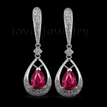 Груша 5x7 мм 14Kt из белого золота с бриллиантом Рубин Обручение серьги для Для женщин, ювелирное изделие, подарок WE050