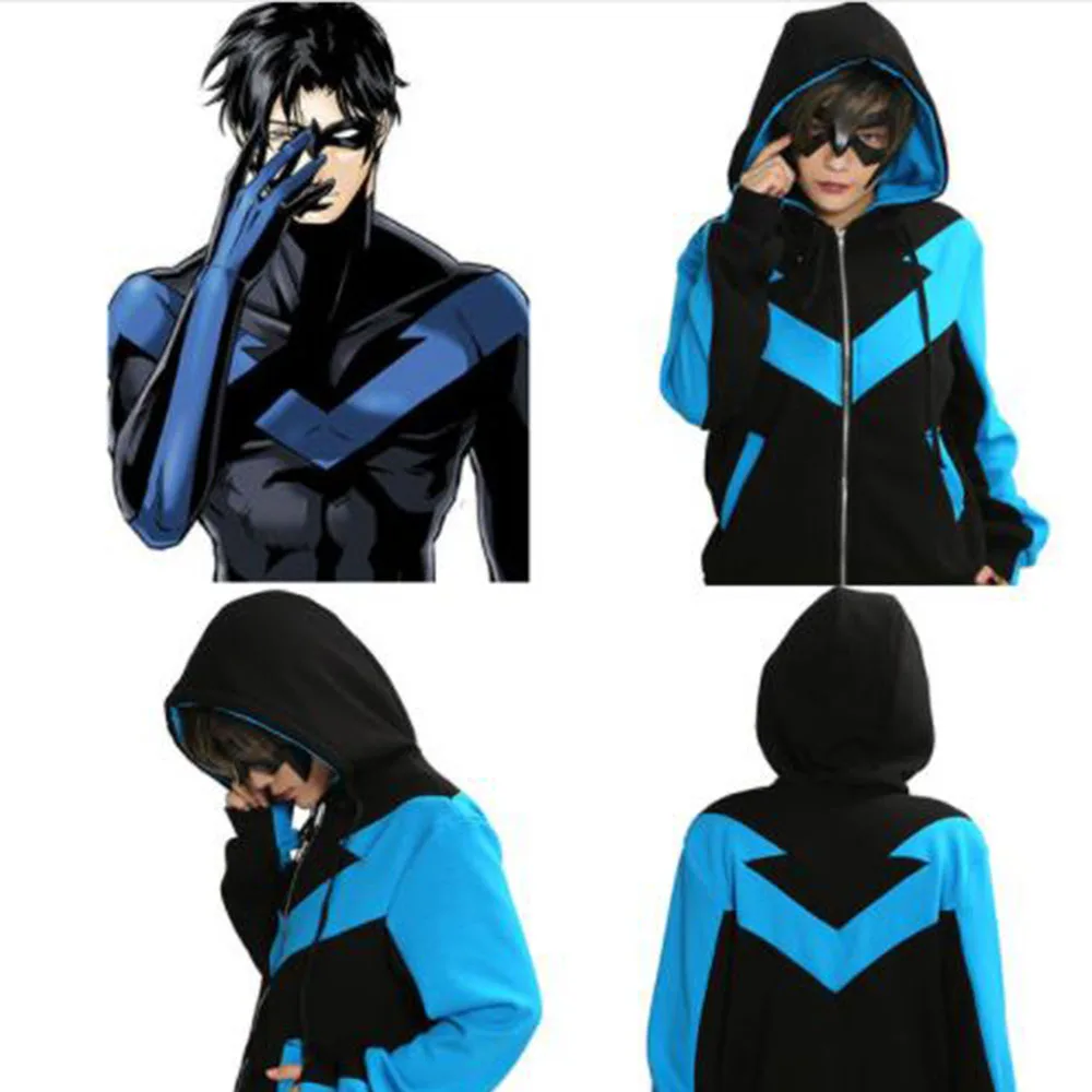 Nightwing Толстовка DC Comics костюм Бэтмена косплей теплый хлопок синий черный с