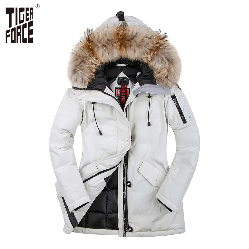 TIGER FORCE 2017 Women Winter Coat Parka Padded Coat Winter Jacket Women European Size Real Raccoon Fur Collar Free Shipping