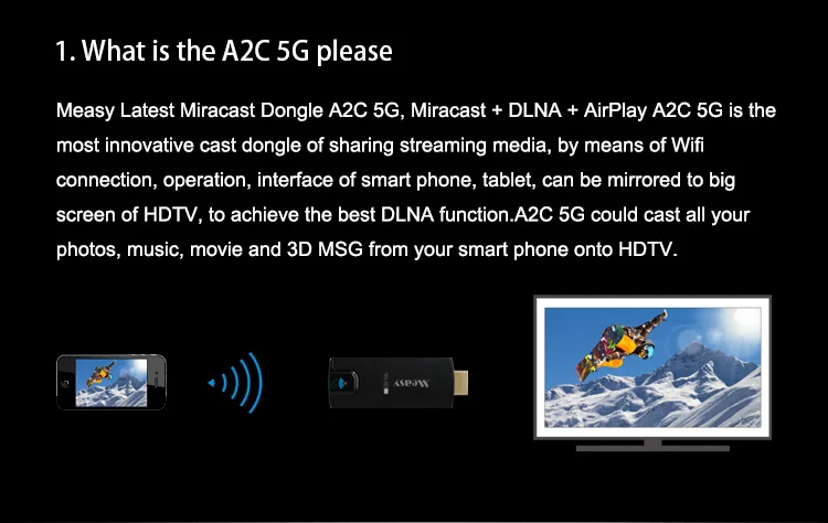 Measy a2c 5 г WI-FI Miracast HDMI ТВ ключ Поддержка DLNA AirPlay VS Chromecast для Android Оконные рамы IOS