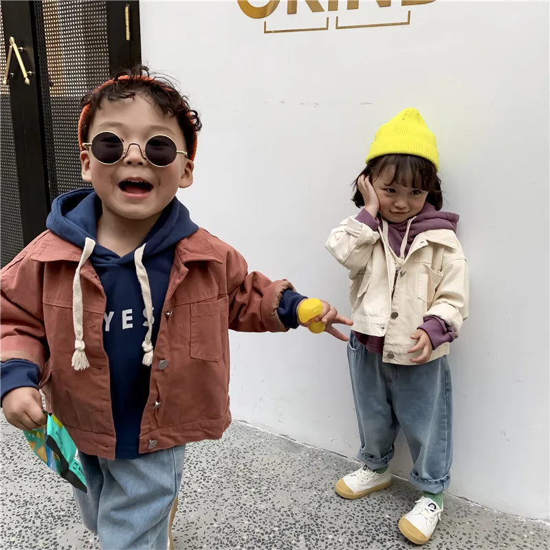 

Autumn New Four-color Kids Cotton Canvas Coat Toddler Baby Boys Oversize Denims Jackets Solid Color Children Clothing Girl