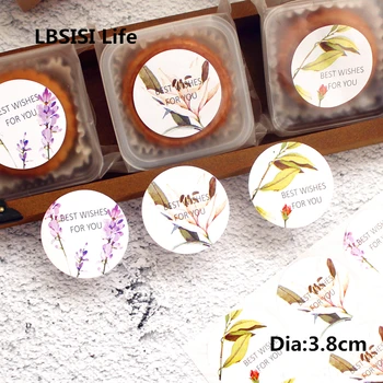 

LBSISI Life 108pcs Best Wishes For You Flower Seal Paper Stickers For Candy Cookie Packing Bag Box Home DIY Baking Decorations