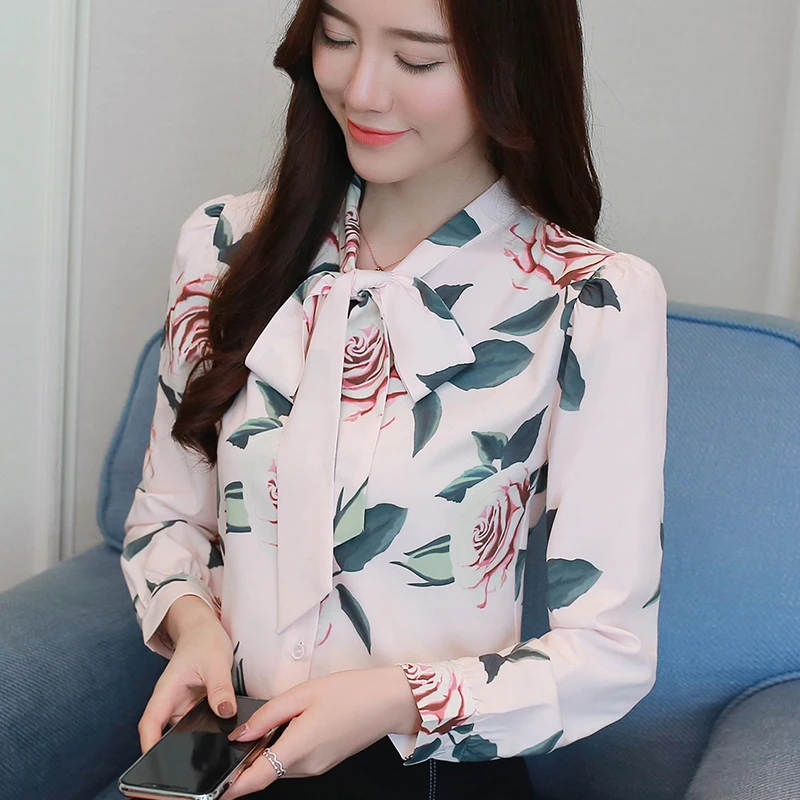 Women Blouses Chiffon Blouses Womens Korean Woman Print Blouses Shirts Elegant Women Shirts Plus Size Tops Blusas Mujer De Moda
