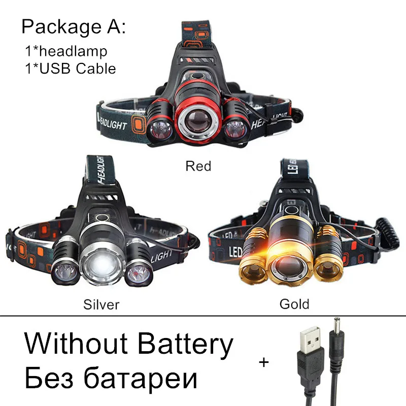 ZPAA светильник-вспышка на лоб 12000 лм 3T6 18650 перезаряжаемый налобный фонарь, налобный фонарь, масштабируемый светодиодный светильник для рыбалки, охоты, головной светильник - Испускаемый цвет: Package A