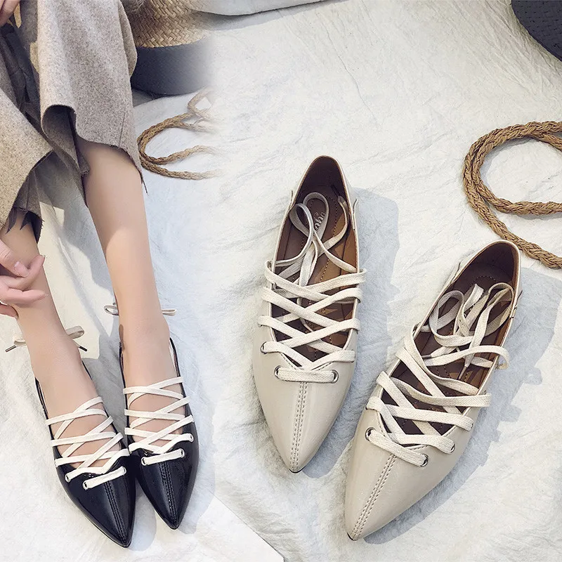 Fashion Pointed Shoes Ballet Flat Wild Straps Shallow Mouth Lok Fu Women | Обувь