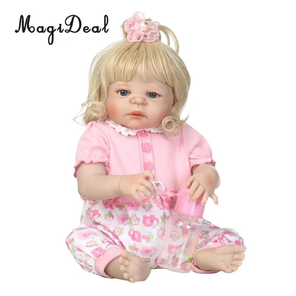 

56cm 22inch Handmade Lifelike Soft Vinyl Newborn Baby Girl Doll with Bottle Pacifier Diaper for Kids Birthday Toy Gifts