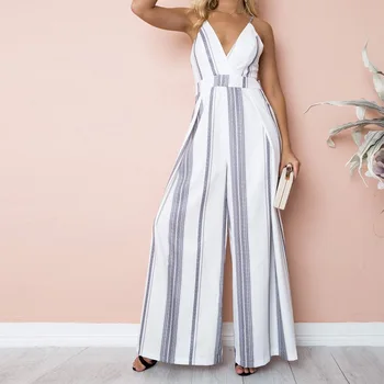

Ladies Deep V Straps Print Irregular Sling Romper Jumpsuit Fashion Women Backless Loose Party Sleeveless Long Trousers Jumpsuit