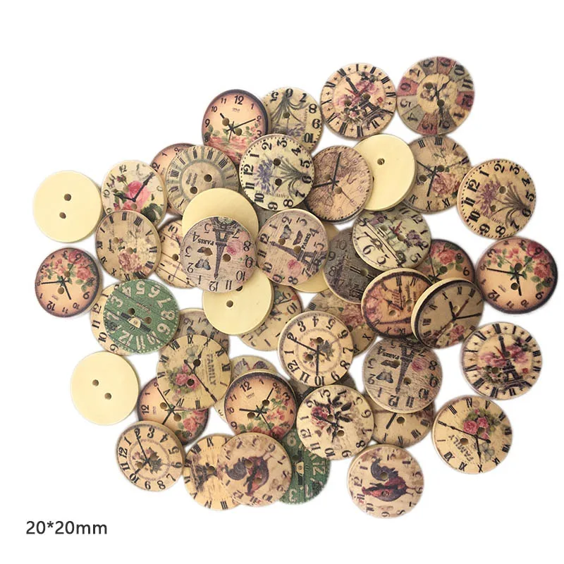 

ZOPHIL 20mm 50pcs 2 Holes Wooden Buttons Clock Style Sewing Scrapbooking Accessories DIY Sew Craft Decorative Wood Needlework