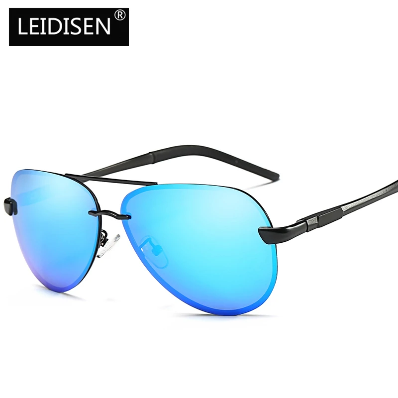 LEIDISEN, поляризационные, UV400, солнцезащитные очки, мужские, металлические, модные, Ретро стиль, солнцезащитные очки, фирменный дизайн, P0761 - Цвет линз: BLUE