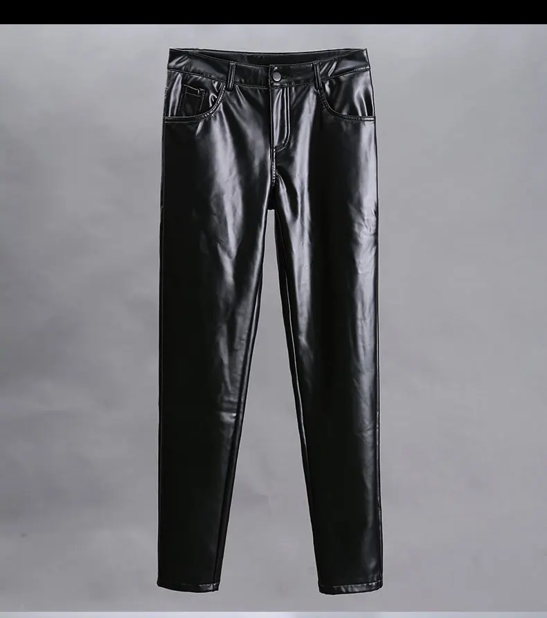 Men nightclub singer punk hiphop skinny leather pants stage costume Boys casual tight leather pants motorcycle trousers joggers