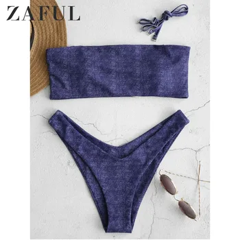 

ZAFUL Leaf Print High Leg Bikini Set Bathing Suit Women Push Up Bikini Maillot De Bain Femme Female Sexy Swimwear Swimsuit