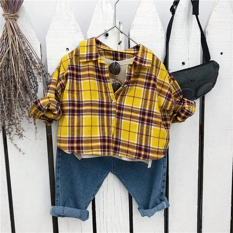 Celveroso new spring Cute Baby Kids Boys Girls Long Sleeve Shirt Plaids Checks Tops Blouse New Fashion Clothes Casual