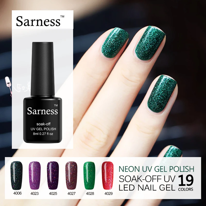 

Sarness Green Resin Lucky Color UV Gel Lacquers Glitter Neon UV Gel Nail Polish Colorful Hybrid Nail Gel Polish Varnishes Neon