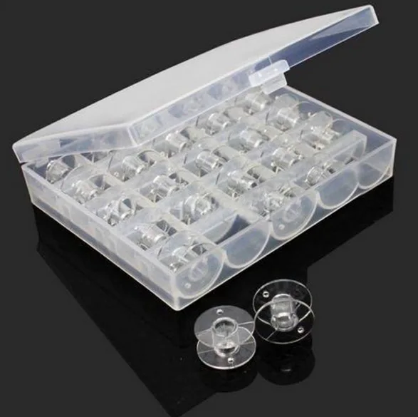 

Empty Box With 25 Bobbins Sewing Machine Plastic Spools for Home Handwork Accessories Sewing Tools