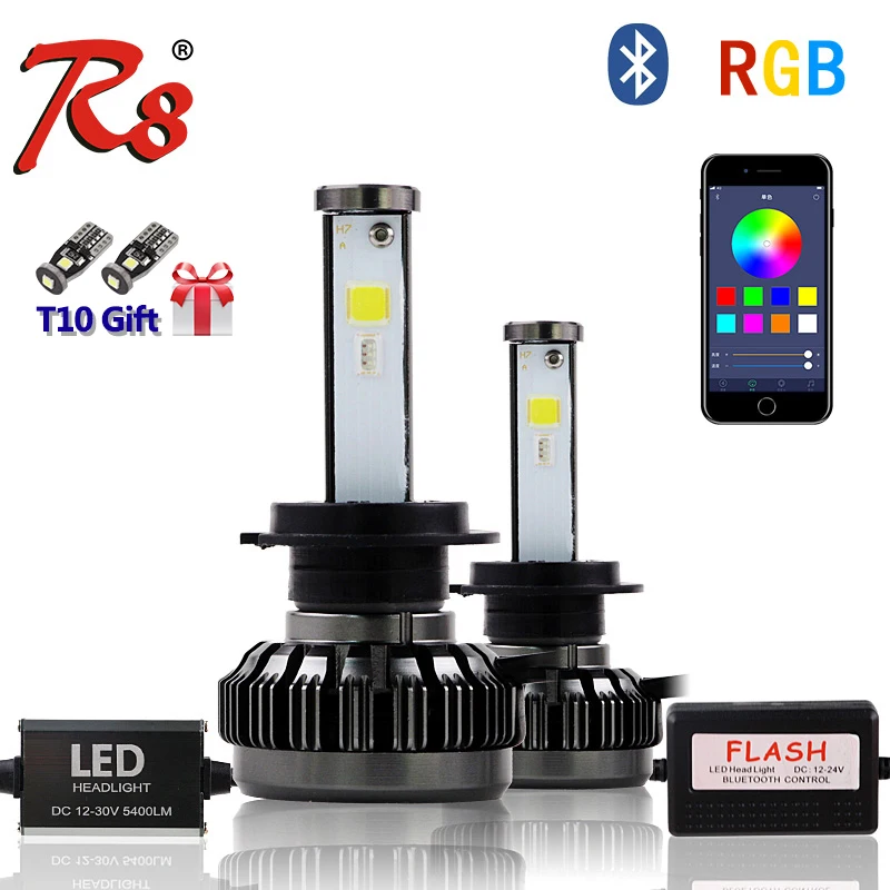 APP-RGB-9005 2 Pack RGB Colorful LED Car Headlights Sound Control APP Control Super Bright LED Lights