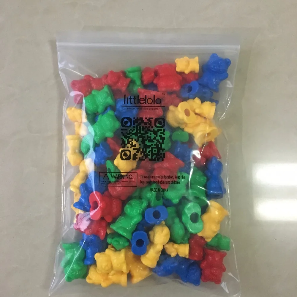 

kids early learning educational toy montessori counter toy three family bear 4 color 4 size 96pcs/bag with learning cards