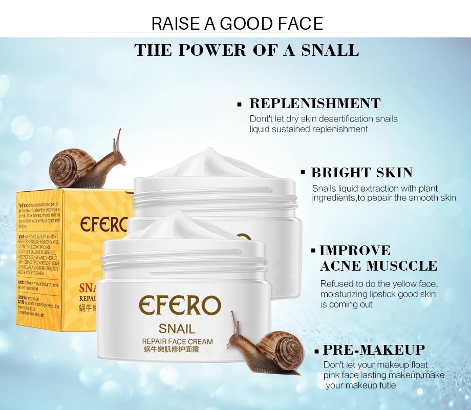 efero Snail Cream Moisturizing Face Cream for Snail Repair Anti Aging Essence Face Whitening Cream Wrinkles Firming Skin Care 13