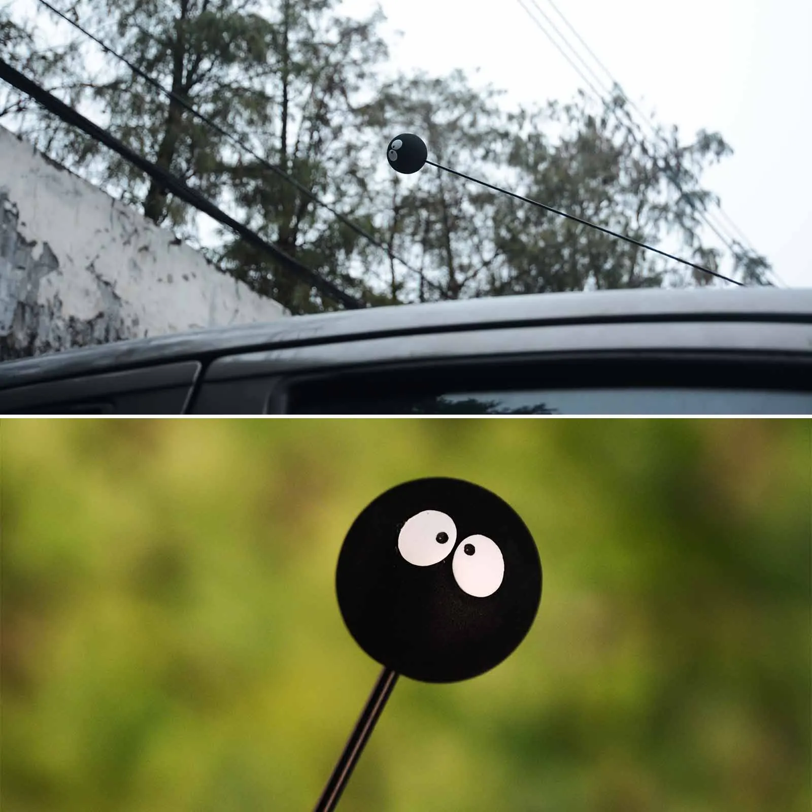 Car Styling Black Cute Face Coal Briquette Ball Aerial EVA Material