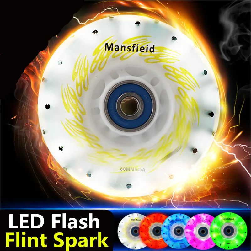 LED Flash Spark Roller Skate Wheels with 208 Pieces Flint Firestone Shining Inline Skate Wheel 72mm/76mm/80mm 90A 4Pcs/lot 