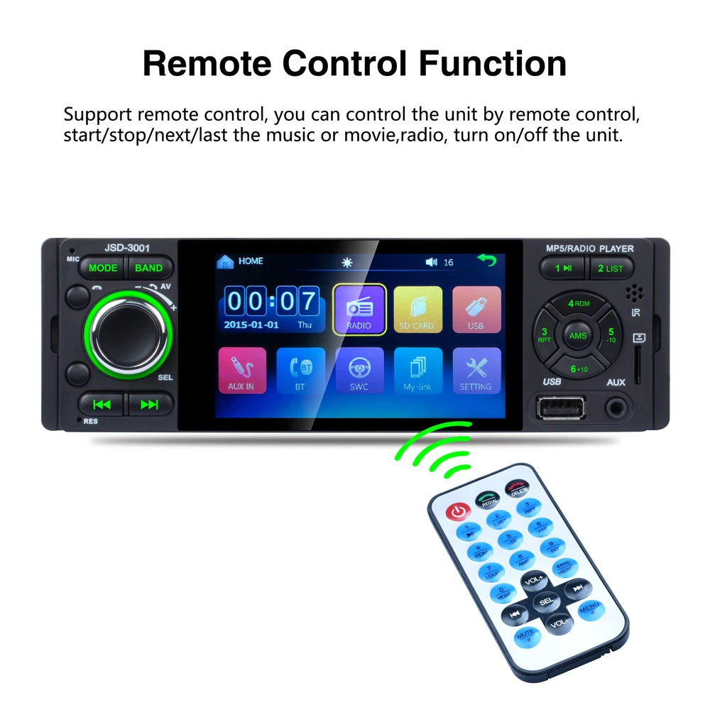 4,1 дюймов 1 Din Сенсорный экран автомобиля радио авто MP4 плеер Зеркало Link стерео автомобильный радиоприемник с Bluetooth AUX-IN USB Поддержка заднего