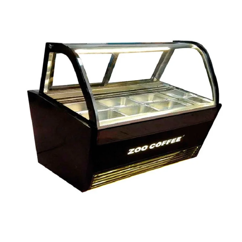 12 pan stainless steel commercial gelato display case ice cream