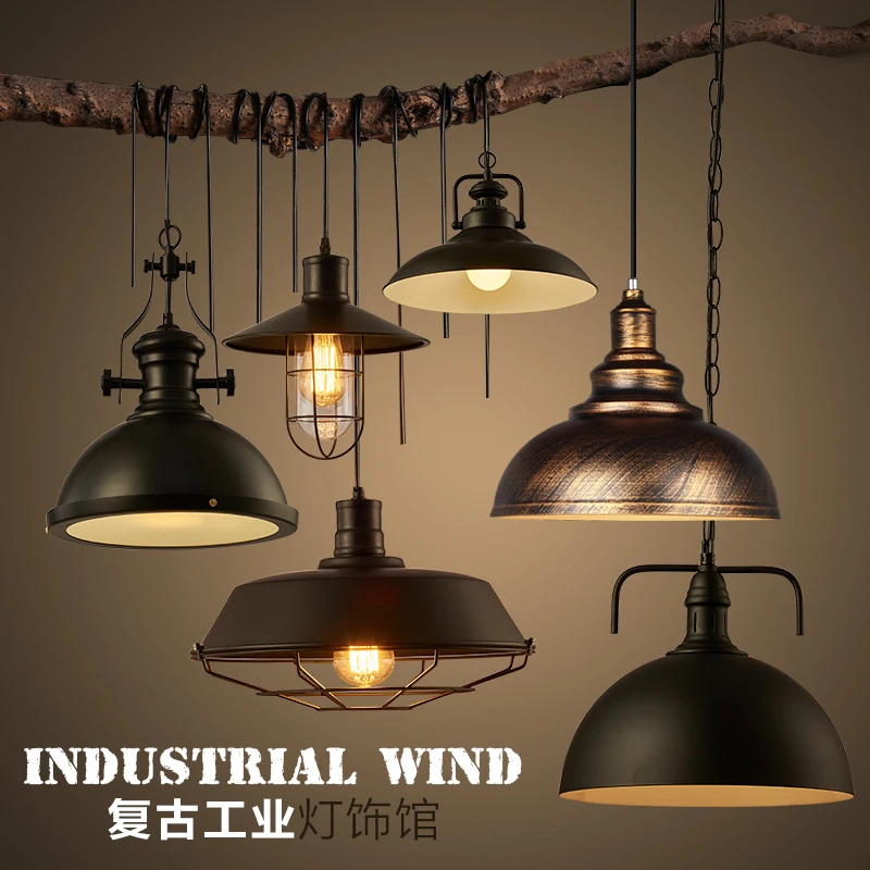 Free shipping Loft bar black iron lights american vintage indurstrial Pendant light dining room foyer lamps | Освещение