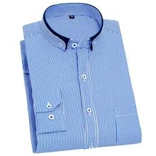 Новая мода Стенд воротник синий полосатый Смарт повседневные мужские рубашки бренд высокое качество с длинным рукавом для мужчин рубашки для мальчико