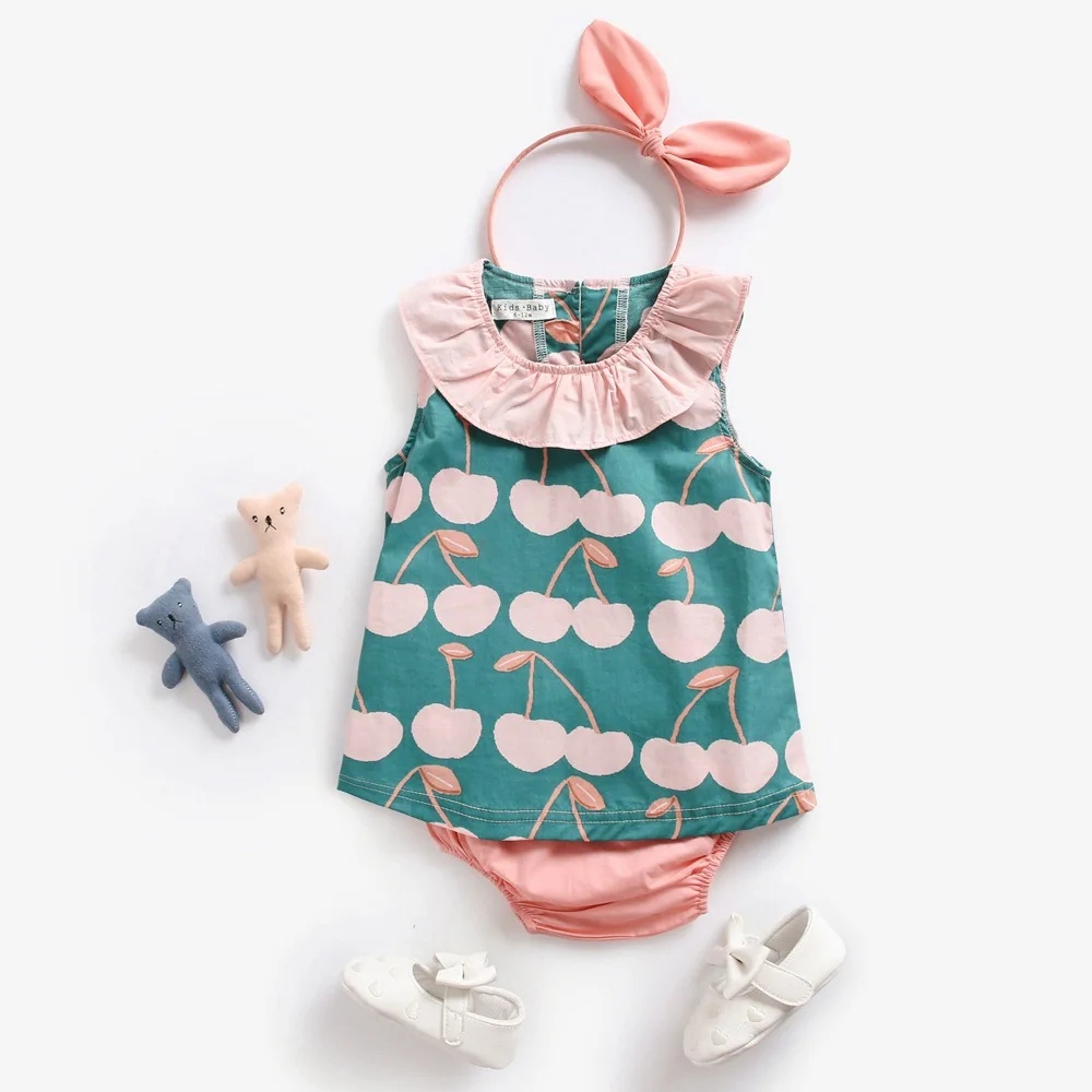 

Baby Summer Clothes 2pcs Set Newborn Infant INS Hot Clothing for Girls Lovely Cherry Tshirt + Ruffle Bloomer Toddler Girls